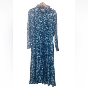 Hobbs London Blue Floral Long Sleeve Shirt Dress Womens 12 Cottagecore Feminine